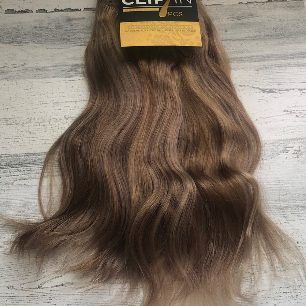 ASH BLONDE 14” 14 clip on Real human Hair extension